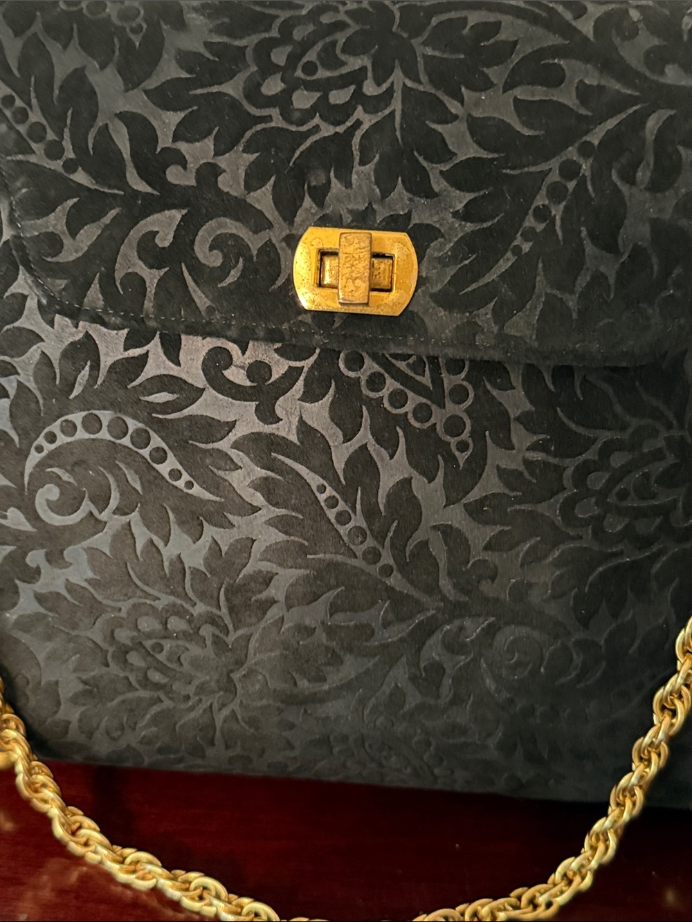 👛👛👛BOGOHO👛👛👛VTG Koret Black Floral-Embossed Chain Shoulder Bag - Picture 2 of 16